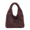 Colorful glitter knit plush tote bag with fuzzy texture and integrated handle design - Purple