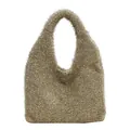 Champagne gold faux fur tote bag with shimmering metallic texture and square silhouette - Gold