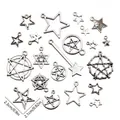 Vintage silver star pendants set for DIY necklaces including hexagram and pentagram charms - Star Series Style (PZ250607106) / 10 Pieces Pack