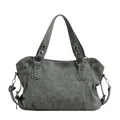 Bolso tote grande gris humo en cuero mate con tachuelas y asas superiores dobles - Verde