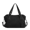 Bolso tote vintage negro de ante sintético con tachuelas y bandolera extraíble - Negro