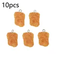 Set di 10 ciondoli a forma di pollo fritto in miniatura con texture dorata e anellini - Nugget di Pollo Realistico (Stile 2)