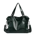 Dark green large capacity faux leather tote bag with shoulder strap and glossy finish - Green