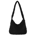 Borsa a spalla hobo nera in velluto a coste trapuntata con motivo a rombi - Nero