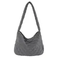 Borsa a spalla trapuntata grigio scuro minimalista con trama in velluto a coste - Grigio