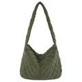 Borsa tote in velluto a coste verde scuro trapuntata a rombi con tracolla minimalista - Verde
