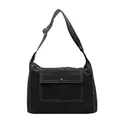 Black canvas messenger bag with contrast stitching and adjustable strap in a casual style - Black