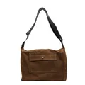 Vintage brown canvas tote bag with contrast stitching and adjustable wide shoulder strap - Brown