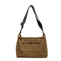Minimalist canvas messenger bag in khaki brown with adjustable black strap and front pocket - Khaki