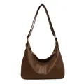Bruine vintage kunstleren hobo tas met middennaad en goudkleurige hardware - Enkele Tas / Zandkleur