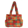 Borsa tote in pile a quadri arancione e verde con tasche multiple per l'autunno - Arancione