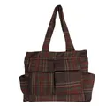 Borsa tote in peluche con motivo a quadri marrone, rosso e verde e tasche frontali - Rosso