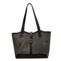Bolso tote vintage grande en lona gris marengo con detalles negros y hebilla dorada - Marrón Oscuro
