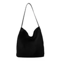 Minimalist large black canvas tote bag with wide strap in vintage slouchy style - Black
