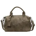 Vintage Boston-Tasche in Taupe mit doppelten Griffen und verstellbarem Riemen - Khaki