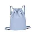 Sac à dos à cordon bleu clair en nylon avec bretelles réglables et poche avant - Bleu