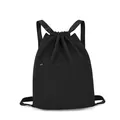 Sac à dos à cordon en nylon noir léger avec poche zippée et tissu résistant à l'eau - Noir