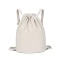 Sac à dos minimaliste en nylon beige avec cordon de serrage et grande poche avant - Blanc Cassé