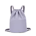 Lavender lightweight nylon drawstring backpack with large front pocket for sports and yoga - Purple