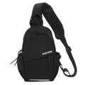 Zwarte crossbodytas in Japanse stijl met wit logo en reflecterende grijze strips - Zwart