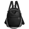 Mochila de mujer en cuero granulado negro con correa decorativa tejida ancha - Negro