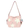 Rosa Cord-Tragetasche mit Plüschsternen und einem dekorativen Schlüsselanhänger - Einzelne Tasche / Rosa