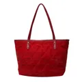 Quilted tote bag in vibrant red with diamond stitching and golden rivets - Red