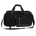 Large black waterproof travel duffel bag with tactical compartments and shoulder strap - Black