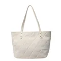 Chic cream quilted tote bag with diamond stitching and golden stud details - White