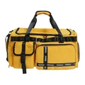 Water-resistant yellow travel duffle bag with black straps and side mesh pocket - Yellow