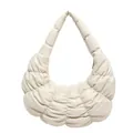 Minimalist white pleated cloud bag with soft quilted texture and shoulder strap - Off White