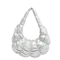 Metallic silver quilted cloud bag with puffy pleated texture and integrated shoulder strap - Silver