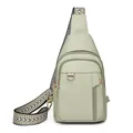 Litchi pattern mint green leather chest bag with adjustable geometric wide strap - Light Green