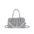 Gray pleated handbag with crystal handle and beaded detail for a stylish look - Silver