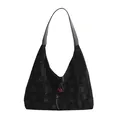 Vintage Achseltasche aus schwarzem Samt mit floralem Muster und rotem Perlendetail - Schwarz