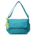 Hemelblauwe minimalistische canvas draagtas met gele bloem en acryl ketting detail - Enkele Tas / Blauw
