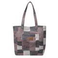 Vintage-Canvas-Tote-Bag mit lila und grauen Farbelementen und Leder-Patch-Detail - Rosa