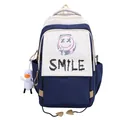 Navy-weißer minimalistischer Schulrucksack mit Smile-Grafik und Plüsch-Ente Anhänger - Einzelne Tasche / Blau