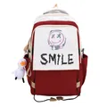 Minimalistischer Rucksack in Rot und Weiß mit Smile-Druck und Enten-Anhänger - Einzelne Tasche / Rot