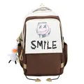 Braun-weißer Color-Block Rucksack mit Smile-Print und niedlichem Enten-Anhänger - Einzelne Tasche / Braun
