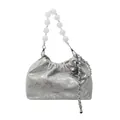 Sac à main argenté métallisé avec poignée en perles et bandoulière en chaîne - Argent
