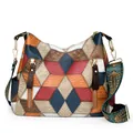 Borsa a tracolla boho con motivi geometrici e tracolla in tessuto colorato - Patchwork Blu