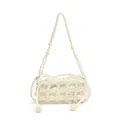Handgefertigte Perlenhandtasche mit weißem Satin-Kordelzug und elegantem Riemen - Horizontal