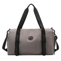 Waterproof grey gym bag with black straps and round logo, lightweight travel duffel - Gray