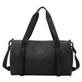 Black waterproof travel duffel bag with dual handles and adjustable shoulder strap - Black