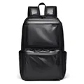Sac à dos professionnel en PU noir minimaliste avec revêtement imperméable et poches avant - Noir