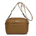 Bolso pequeño cuadrado marrón de grano litchi con correa de jacquard ajustable - Marrón