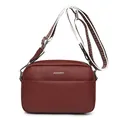 Bolso bandolera burdeos de piel litchi con correa tejida tricolor ajustable de moda - Rojo