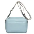 Bolso bandolera azul claro con textura de grano y correa tejida ancha ajustable - Azul