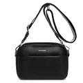 Sac bandoulière en cuir grainé noir avec sangle géométrique et finitions argentées - Noir